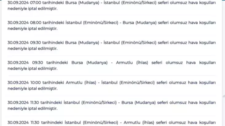 BUDO’dan Olumsuz Hava Şartları Nedeniyle 8 Sefer İptal Edildi